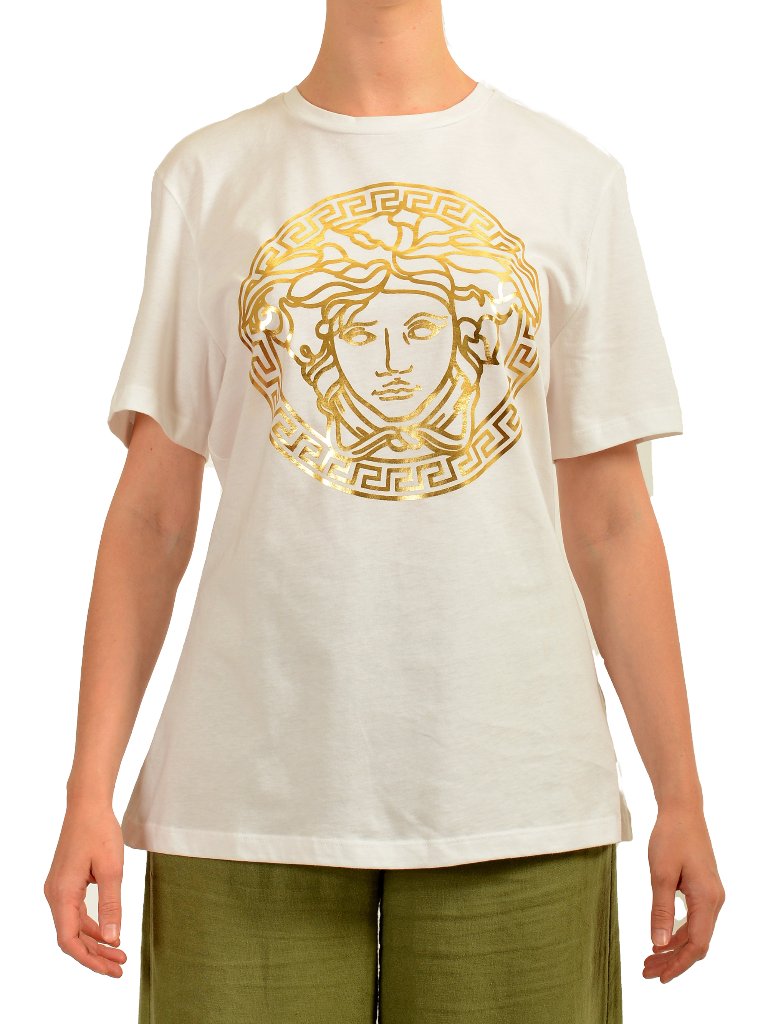 Versace Women's White Gold Medusa Logo Short Sleeve T-Shirt Top Us 2xl It 48